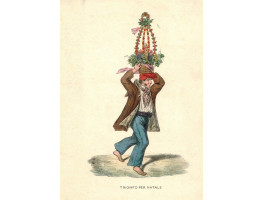 'Trionfo per Natale' Man carrying elaborate floral Christmas arrangement on his head