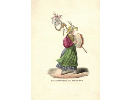 'Donna di Ritorno Dalla Mada. Dell'Arco' Woman in hat playing tambourine.