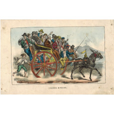 'Calesso di Resina' Carriage full of people, Mount Vesuvius in distance.