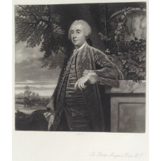 'Sir Philip Musgrave' [1711-1795] Three-quarter Length, by urn, in landscape, by James Scott [1809-1899].