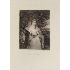 Caroline, Countess of Carlisle [1753-1824] Three-quarter Length, right arm on branch holding rose, trees in distance, by S.W. Reynolds.