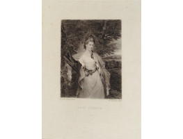 Caroline, Countess of Carlisle [1753-1824] Three-quarter Length, right arm on branch holding rose, trees in distance, by S.W. Reynolds.