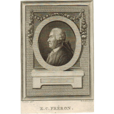 Engraved Portrait of Freron, Head and Shoulders, in profile, oval, on pediment, after C. N. Cochin II  [1715-1790] by D. Jenkins.