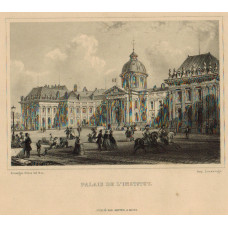 Palais de l'Institut, figures and horses in foreground.