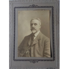 CABINET PHOTOGRAPH, on card, signed on reverse and dated 1908, 5.5 x 3.5in.  Another photograph of him  with his daugher Amy Cavan and her two daughters Sylvia and Mabel.