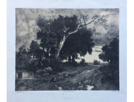 'Champagne', cottage and trees by road, by Lessore.