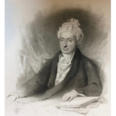 Engraved Portrait of Cowper, Three-Quarter Length seated, with his hand on a book, after F. Abbot by H. Meyer.