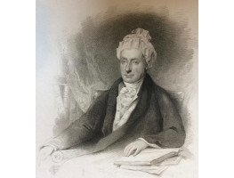 Engraved Portrait of Cowper, Three-Quarter Length seated, with his hand on a book, after F. Abbot by H. Meyer.