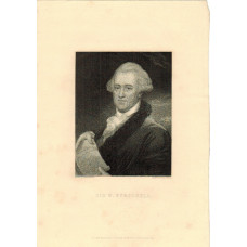 Engraved Portrait of Herschel, Half Length, to l., holding drawing of the Georgian planet, after J. Russell by E. Scriven.