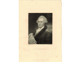 Engraved Portrait of Herschel, Half Length, to l., holding drawing of the Georgian planet, after J. Russell by E. Scriven.