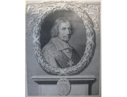 Cardinal Barberini, Head and Shoulders Portrait, in oval oak leaf frame, on pedestal with coat of arms.