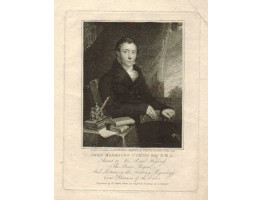 Engraved Portrait of Curtis, Three Quarter Length, seated by table with books and inkwell, after Shand by R. Cooper.